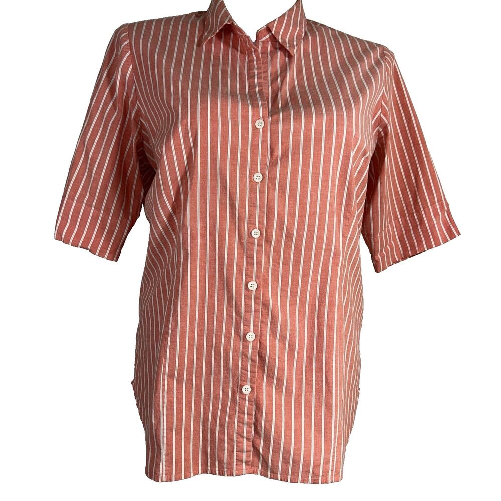Venezia Jean Clothing Top 18 20 Peach White Stripe Short Sl Stretch Button Front
